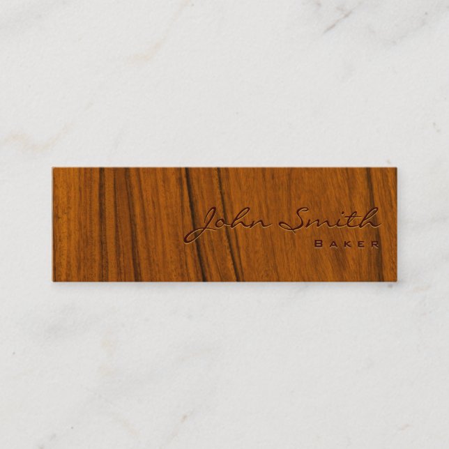 Elegant Wood Grain Baker Business Card (Front)