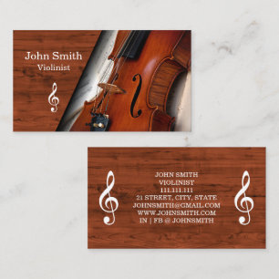 Elegant Wood Grain Violin Violinist Business Card