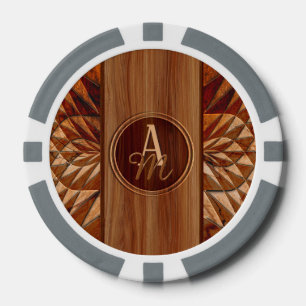 Elegant Wood-Inlay Style Luxury Custom Monogram Poker Chips