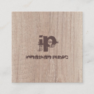 Elegant Wood Look Distressed Monogram Template Square Business Card
