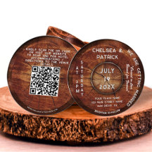 Elegant Wood Rustic Garden Wedding QR Code Round