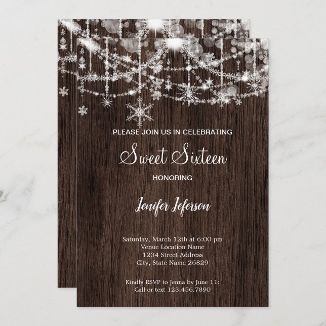 Elegant wood winter Sweet 16Invitation Invitation (Front/Back)