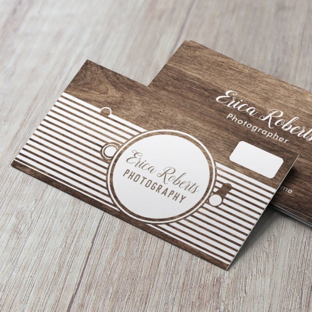 Elegant Wooden Camera Photography Photographer Business Card (Creator Uploaded)