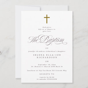 Elegant Wooden Cross Calligraphy Baptism Invitation