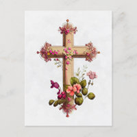 Elegant Wooden Cross with Pink Flowers