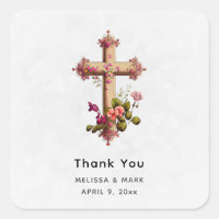 Elegant Wooden Cross with Pink Flowers Thank You