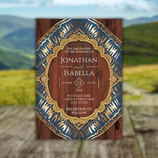 Elegant Wooden Gold Ornate Wedding Invitation (Creator Uploaded)