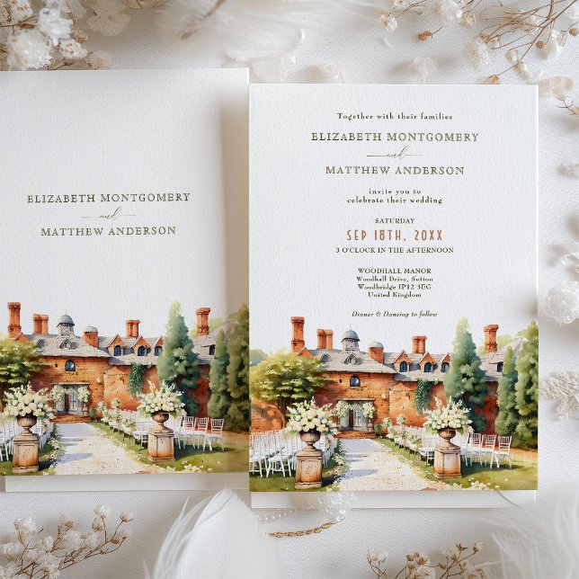 Elegant Woodhall Manor Watercolor Wedding Invitation (Creator Uploaded)