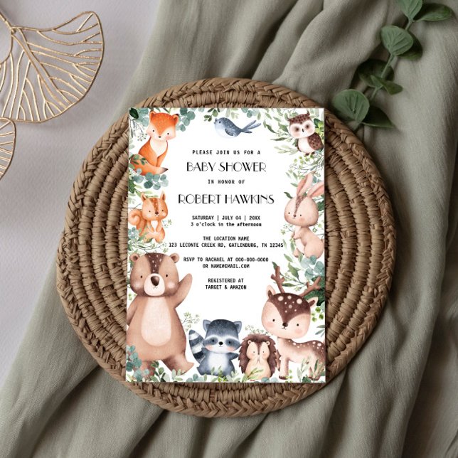 Elegant Woodland Animal Forest Friends Baby Shower Invitation (Creator Uploaded)