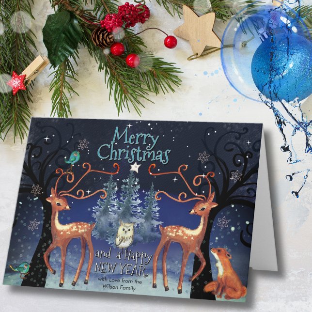 Elegant Woodland Deer Christmas | Forest Scene Holiday Card (Elegant Woodland Deer Christmas  Forest Scene Holiday Card)