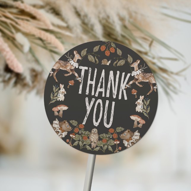 Elegant Woodland Forest Baby Shower Thank You Classic Round Sticker (Creator Uploaded)