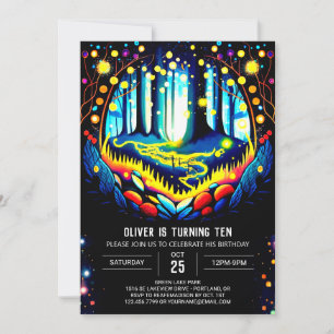 Elegant Woodland Forest Fireflies Birthday Invitation
