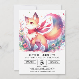 Elegant Woodland Fox Birthday Invitation