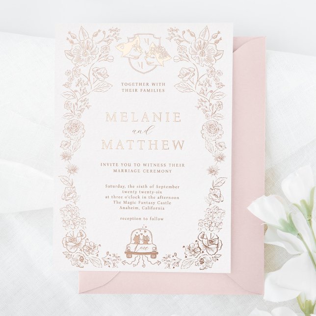 Elegant Woodland Fox Floral Sketch Fairytale Invit (Elegant Woodland Fox Floral Sketch Fairytale Invit Foil Invitation)