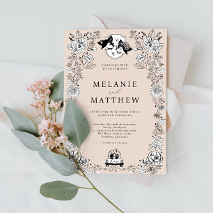 Elegant Woodland Fox Floral Sketch Fairytale Invitation