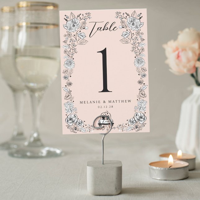 Elegant Woodland Fox Floral Sketch Fairytale Table Number (Elegant Woodland Fox Floral Sketch Fairytale Table Number)