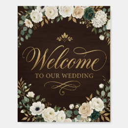 Elegant woodland gold calligraphy welcome wedding