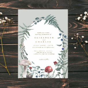Elegant Woodland Mushroom Fern Wedding Invitation