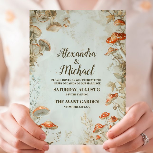 Elegant Woodland Mushroom Fern Wedding Invitation (Creator Uploaded)