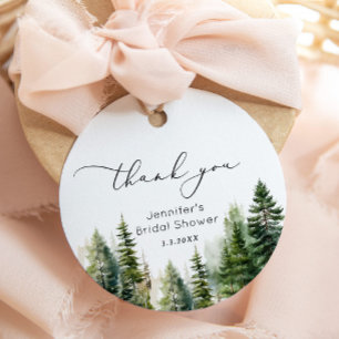 Elegant woodland pine trees bridal thank you favour tags