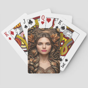Elegant Woodland Portrait in Embossed Bronze Art Playing Cards