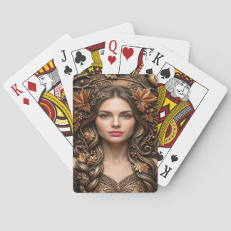Elegant Woodland Portrait in Embossed Bronze Art Playing Cards