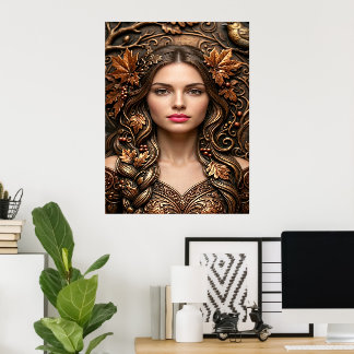 Elegant Woodland Portrait in Embossed Bronze Art Poster