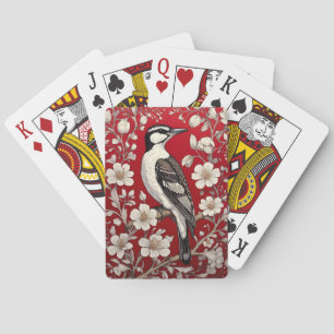 Elegant Woodpecker Floral William Morris Inspired Playing Cards
