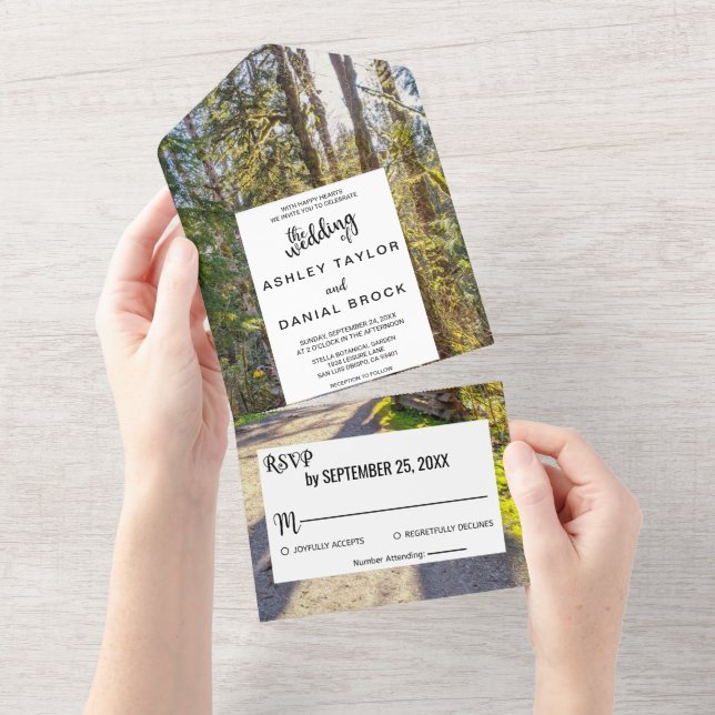 Elegant woods trees tropical outdoor photo Wedding All In One Invitation (Tearaway)