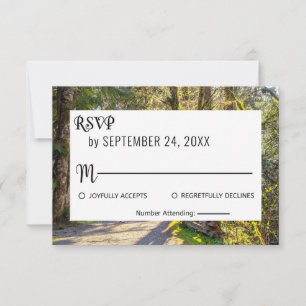 Elegant woods trees tropical outdoor photo Wedding RSVP Card