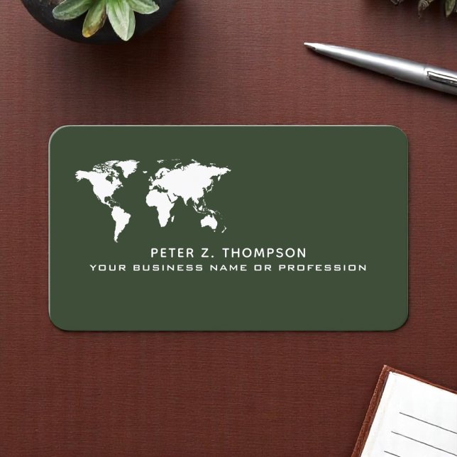 Elegant World Map International Trade Green Business Card (Creator Uploaded)