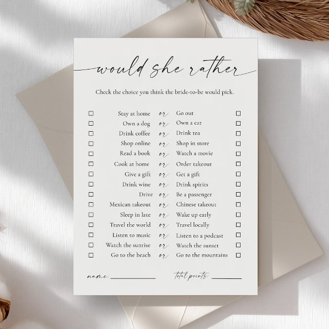  Elegant Would She Rather Bridal Shower Game Invitation (Creator Uploaded)