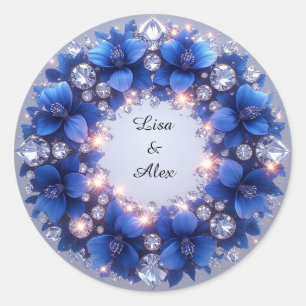 Elegant Wreath Adorned With Blue Flowers Classic Round Sticker