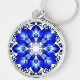 Elegant Wreath Adorned With Blue Flowers Key Ring