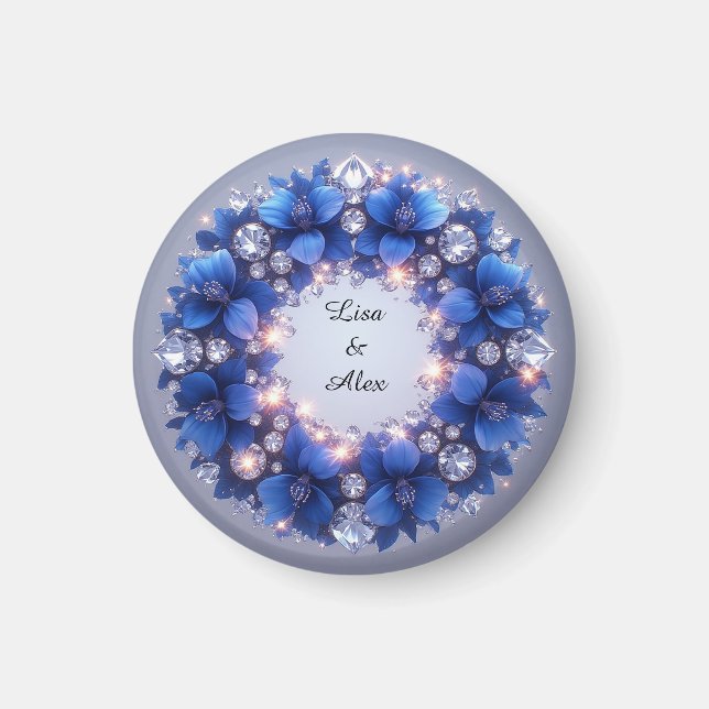 Elegant Wreath Adorned With Blue Flowers Magnet (Front)