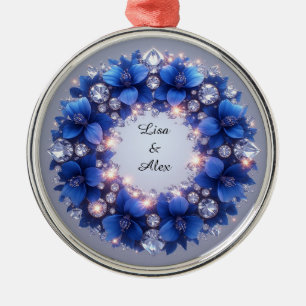 Elegant Wreath Adorned With Blue Flowers Metal Tree Decoration
