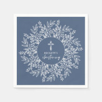 Elegant Wreath and Cross Blue Boy Christening