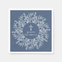 Elegant Wreath and Cross Blue Boy First Communion