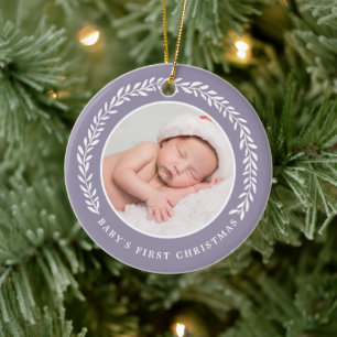 Elegant Wreath Baby's First Christmas Photo Ceramic Tree Decoration