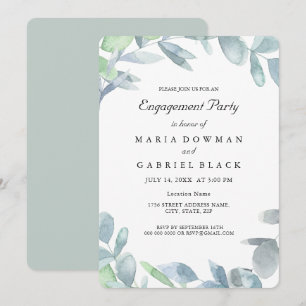 Elegant wreath botanical foliage. Engagement Part Invitation