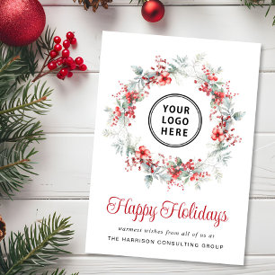 Elegant Wreath Business Logo Corporate Christmas Holiday Card