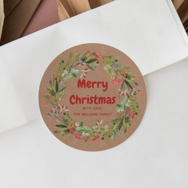 Elegant Wreath Christmas  Classic Round Sticker (Creator Uploaded)