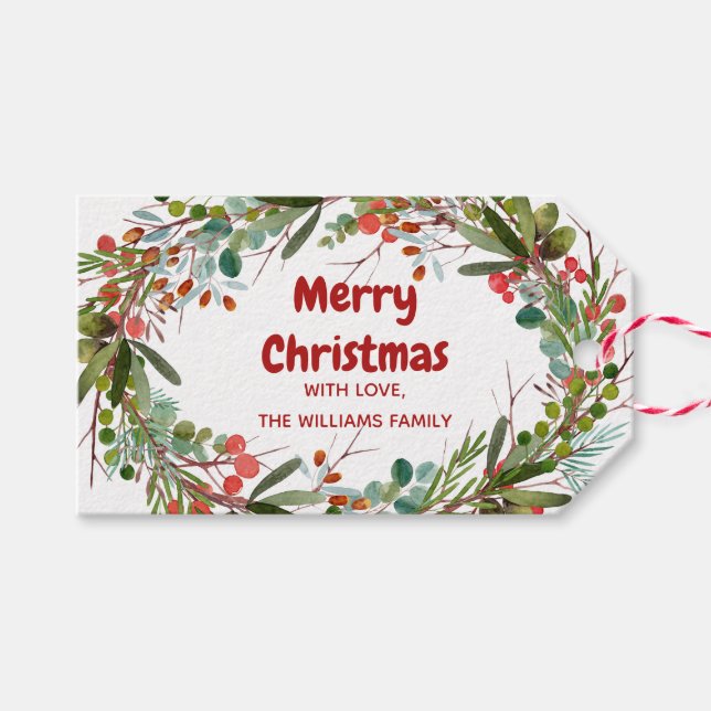 Elegant Wreath Christmas Gift Tags (Front (Horizontal))