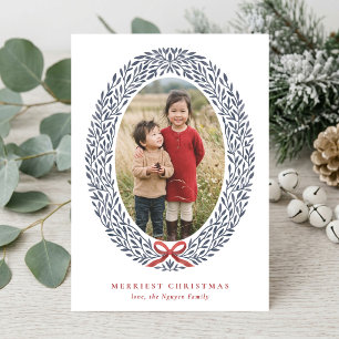 Elegant Wreath Christmas Photo Folded Greeting Holiday Card
