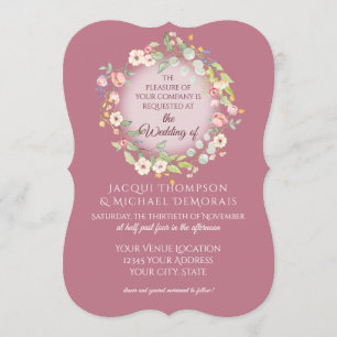 Elegant Wreath Dusty Pink Roses Floral Wedding Invitation