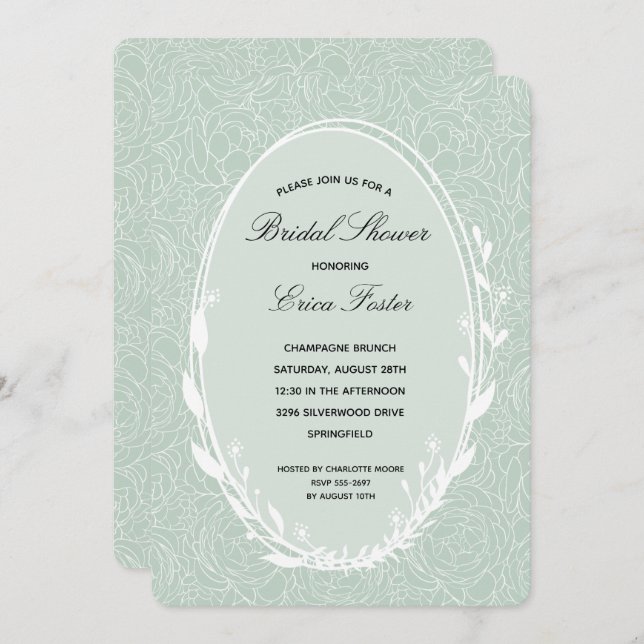 Elegant Wreath Floral Bridal Shower Invitations (Front/Back)