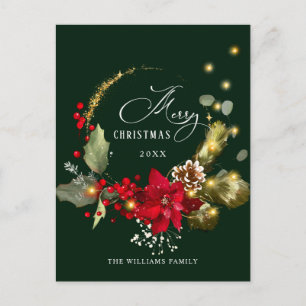 Elegant Wreath Holly Berry Mistletoe Christmas Postcard