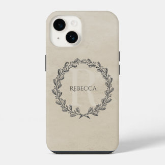 Elegant Wreath Monogram | Beige iPhone 14 Case