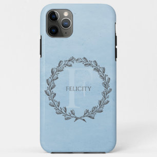 Elegant Wreath Monogram Blue Case-Mate iPhone Case