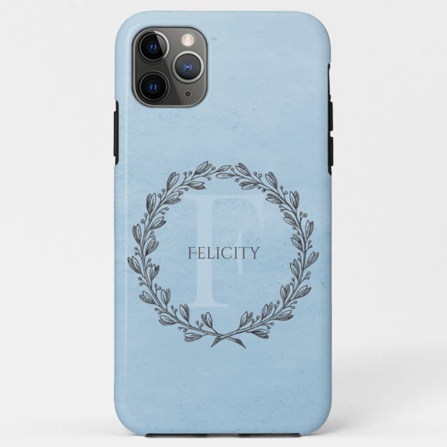 Elegant Wreath Monogram | Blue Case-Mate iPhone Case (Back)